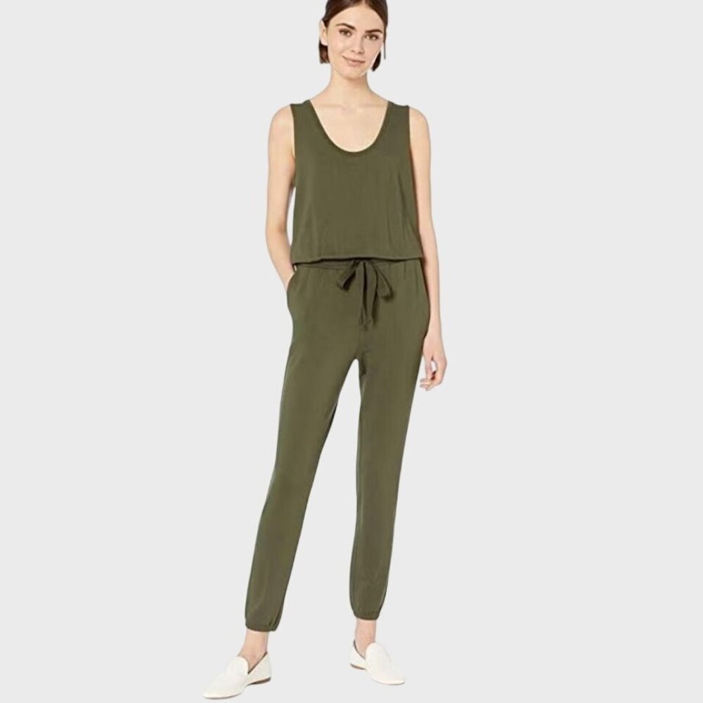Daily Ritual Supersoft Terry Sleeveless Scoopneck Viscose Jumpsuit S Green
